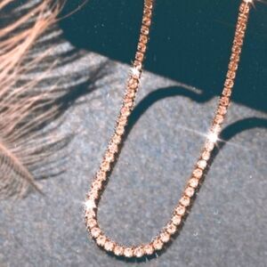 Choker Clear White Baguette Diamond Necklace 18K Gold over 925 Sterling Silver